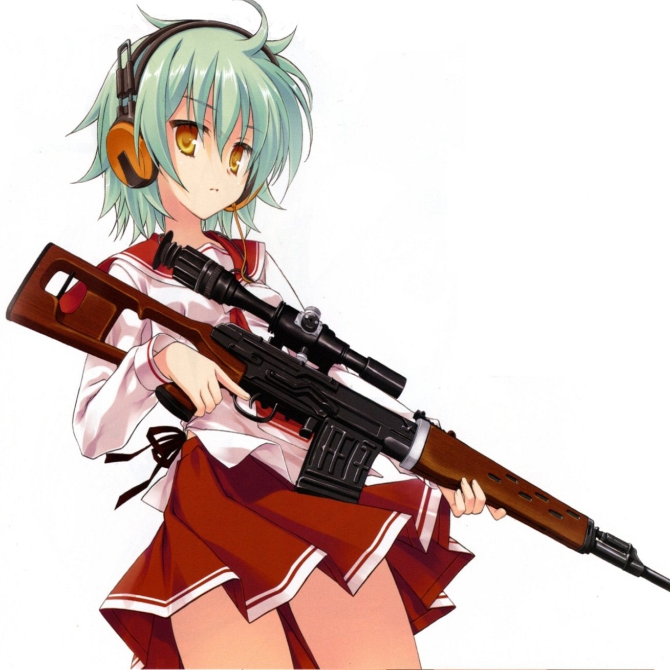 Wallpaper : gun, anime girls, blue eyes, school, sniper rifle, uniform ...