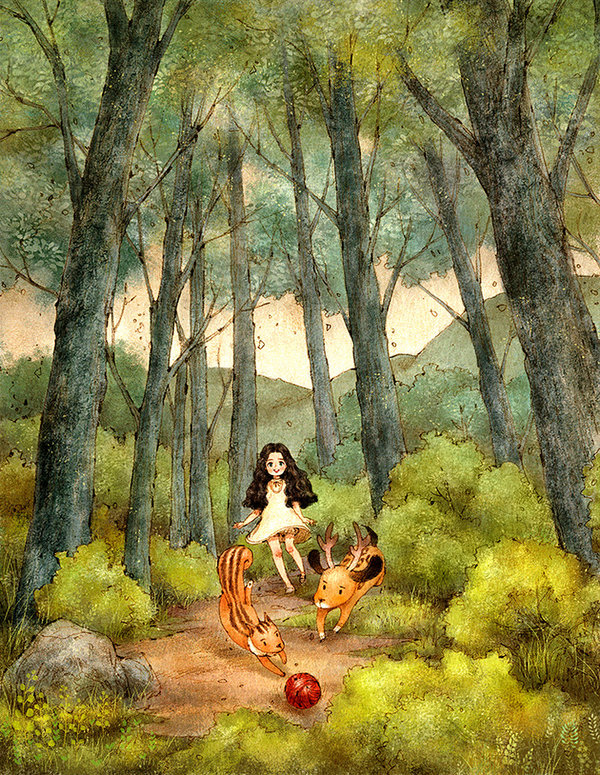 森林女孩动漫 森林插画女孩图片