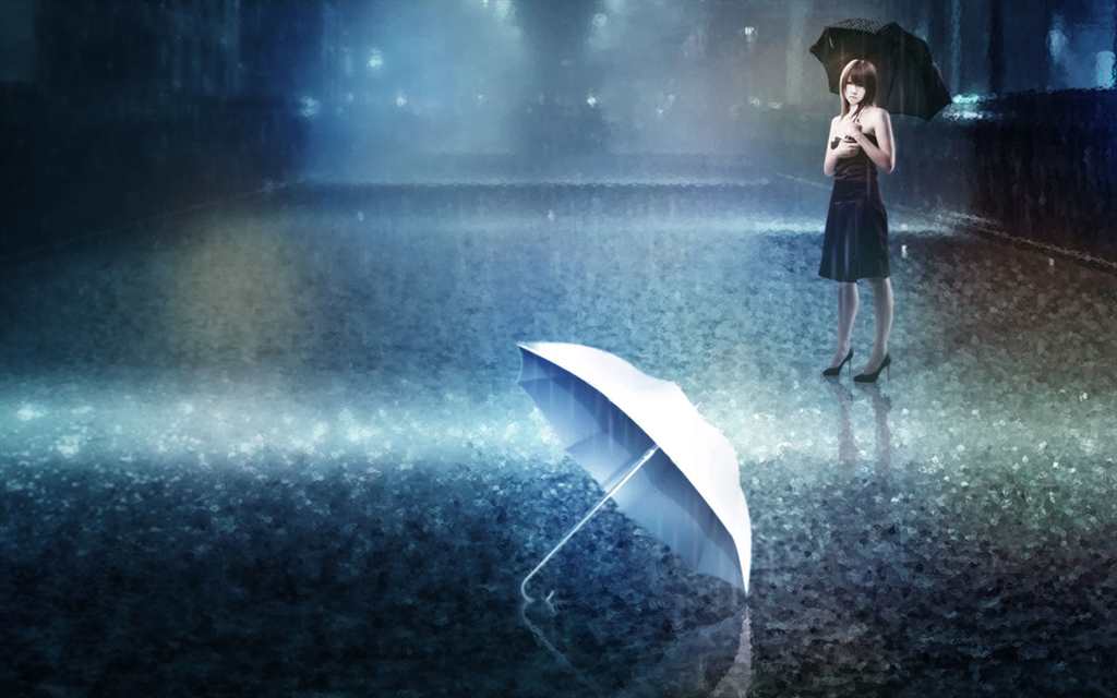 女孩雨中打伞伤感图片