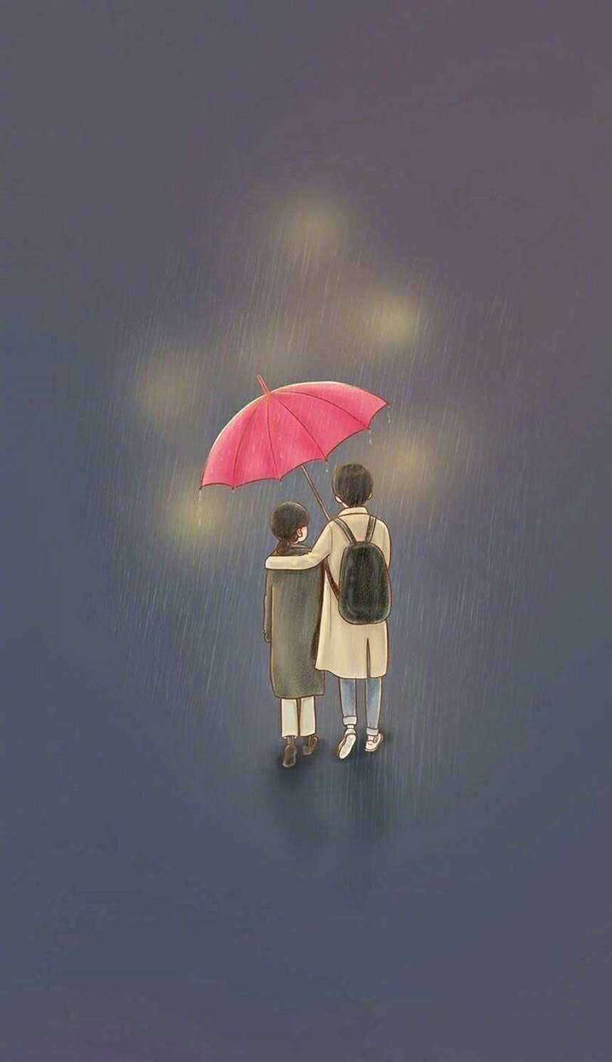 情侣图片背影撑着伞一起走图片下雨天