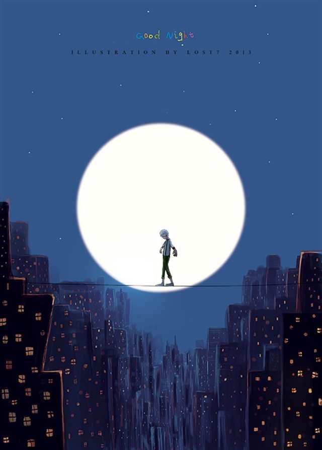 一个人独处的世界,心事满溢.孤单星球,专属于你的晚安.#二次元#卡通#月亮#城市