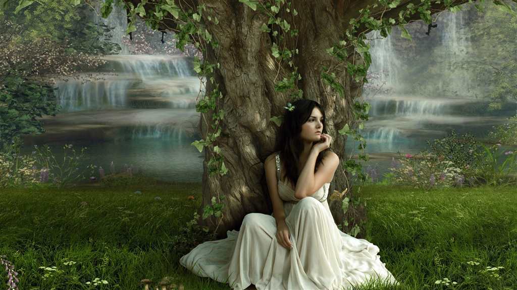 坐在树下的女孩 壁纸#欧美#女生#森系