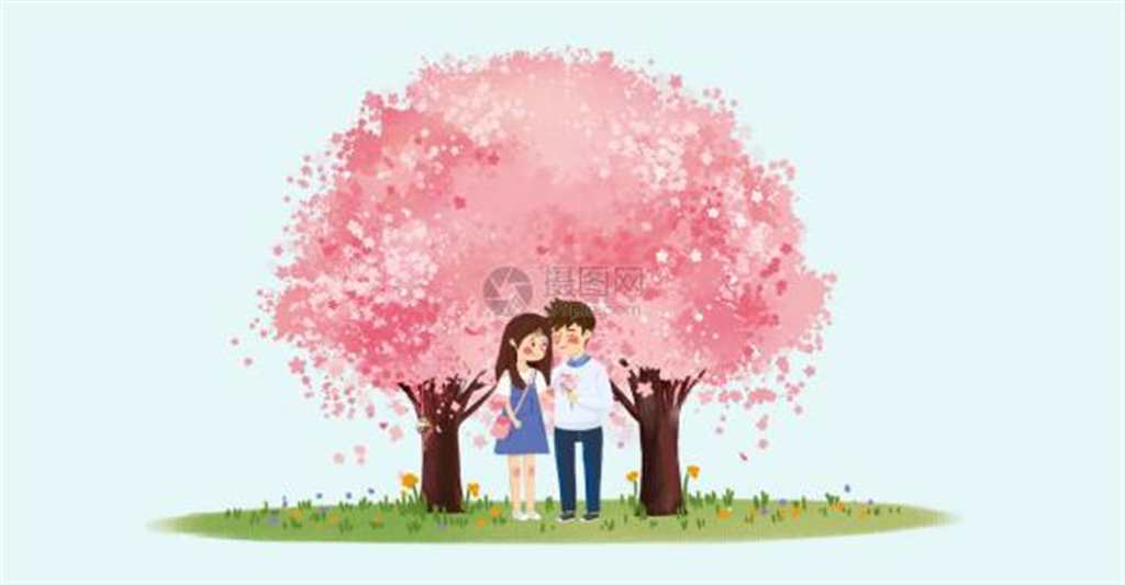 樱花树下的情侣动漫图片#二次元#手绘#情侣