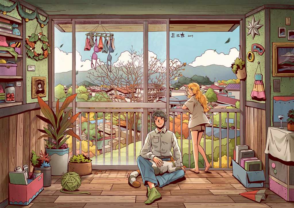 超唯美的日常生活场景插画图片#情侣#二次元#手绘#卡通