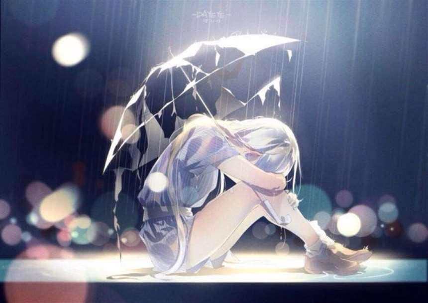 二次元动漫女生唯美,伤感哭泣下雨