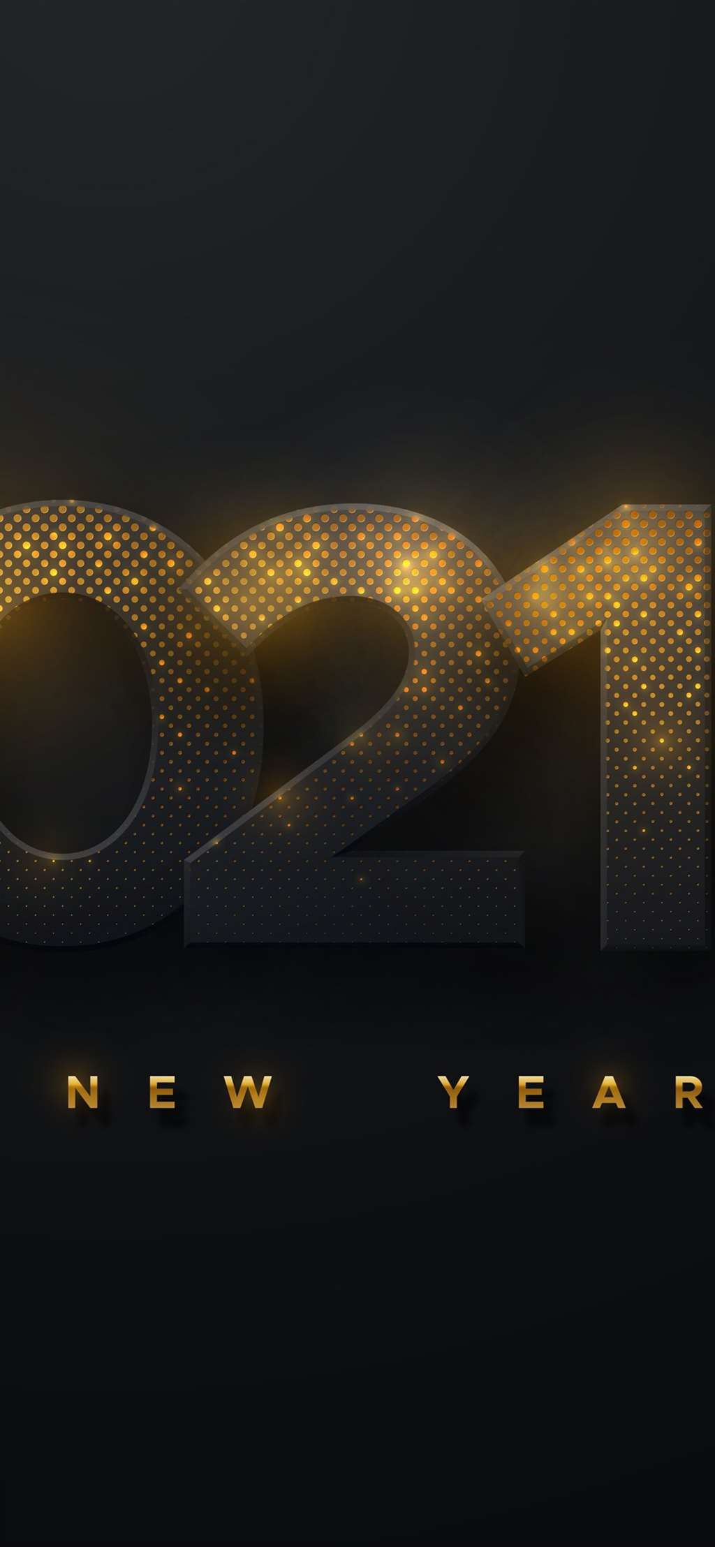 2021年新年快乐,黑色背景,金色的光芒 iphone 壁纸