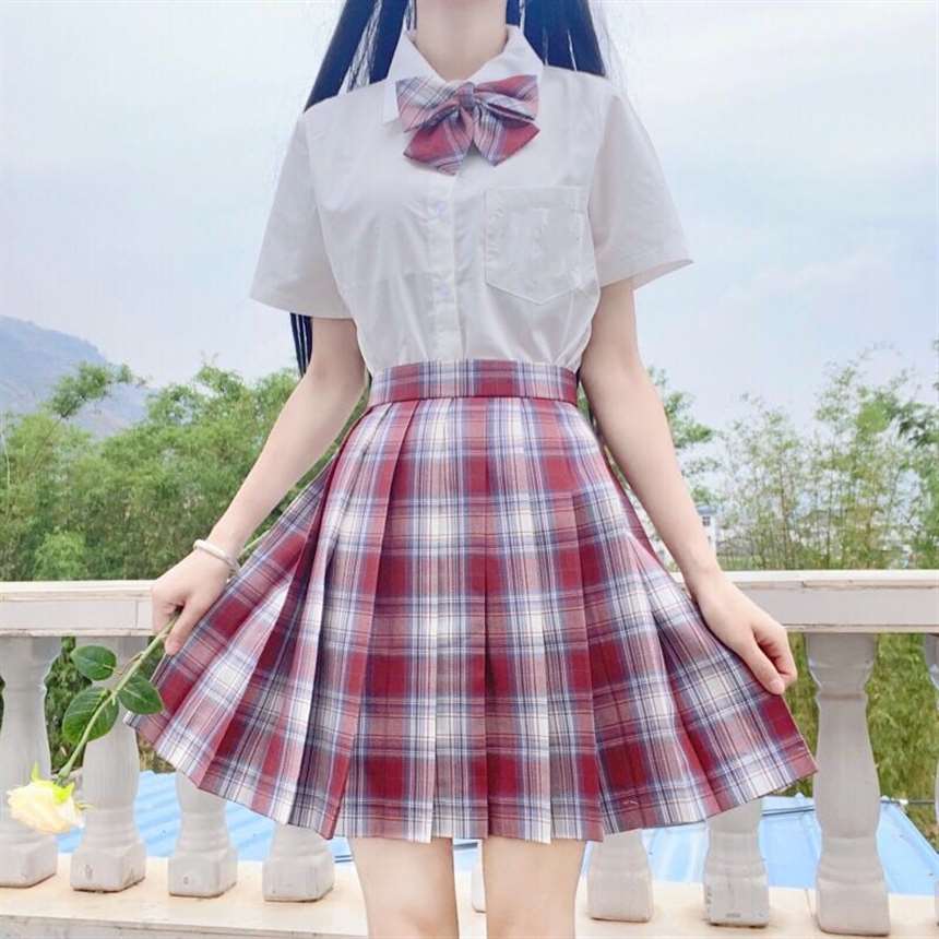 梗豆物语jk制服格裙金鱼姬绝美红蓝格少女百褶裙