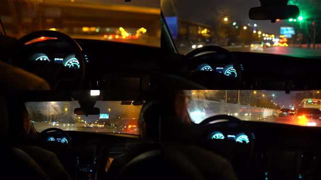 4k夜晚开车-晚上开车-车窗外城市夜景