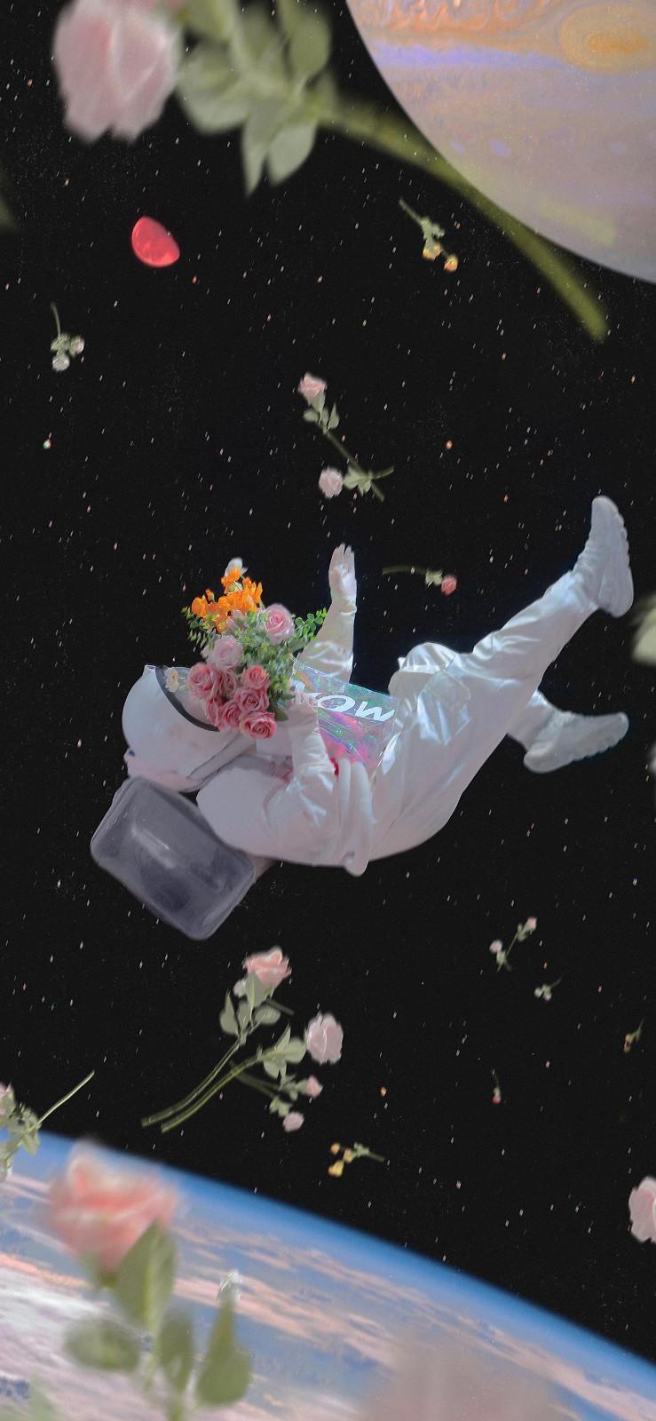 唯美意境手机壁纸图片|宇航员的浪漫从一朵花开始