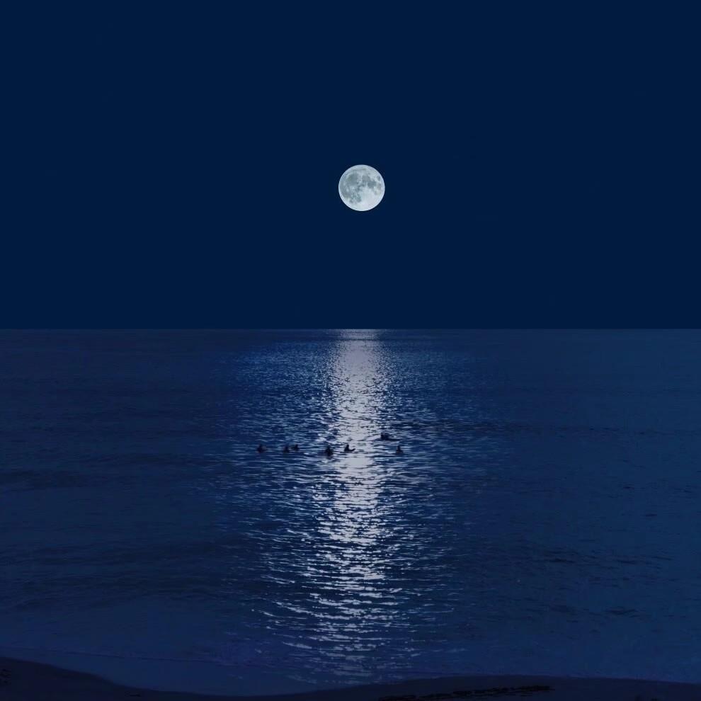 蓝色背景图唯美|细碎的月光洒落海面上