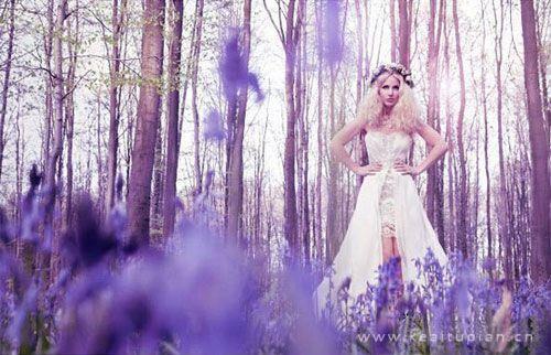 花丛中的白裙新娘唯美造型壁纸写真图片