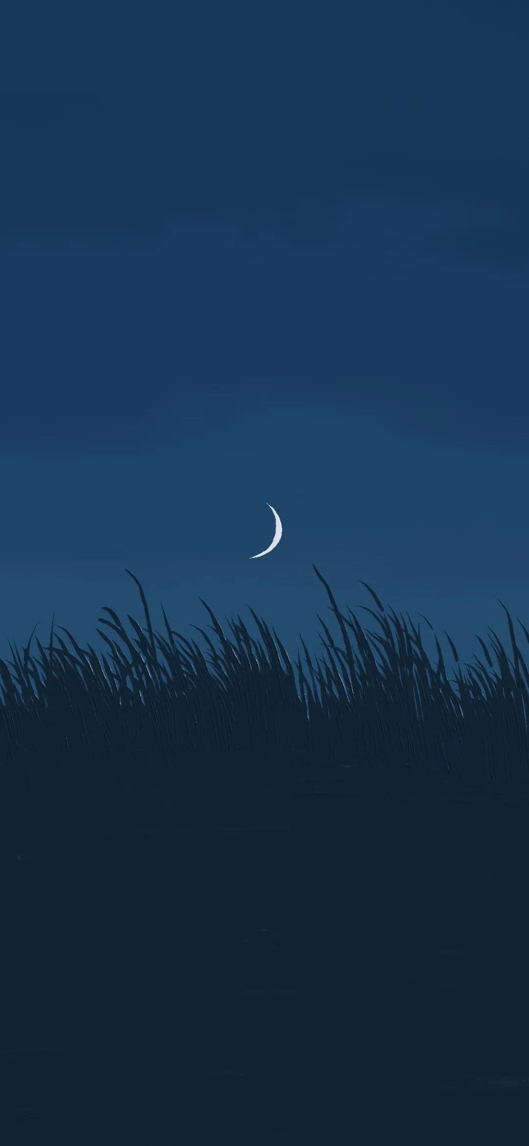 夜空中一轮弯弯的月亮唯美风景手机壁纸图片