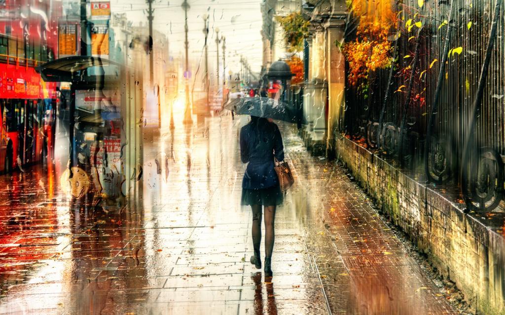 一个人雨中撑伞的孤独背影伤感桌面壁纸图片