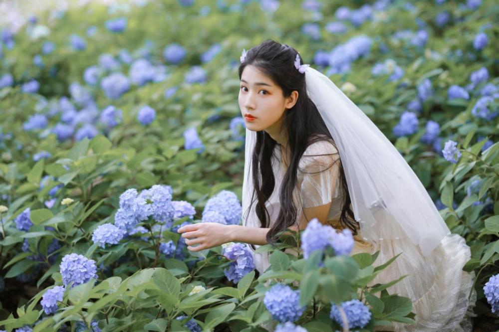 婚纱白裙美女花海唯美浪漫写真